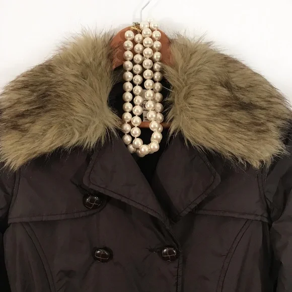 JOIE Faux Fur Belted Puffer Style Jacket Brown - Picture 2 of 10